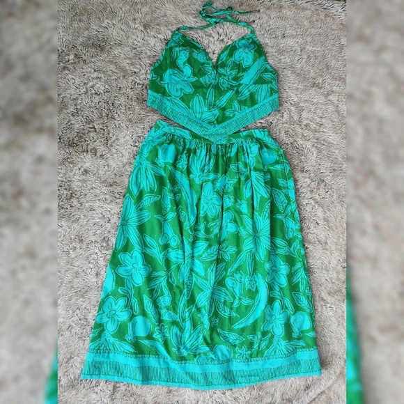 Free‎ People Copa Cabana 2 Piece Skirt Set In Teal Combo Women's Size XL - Picture 2 of 15